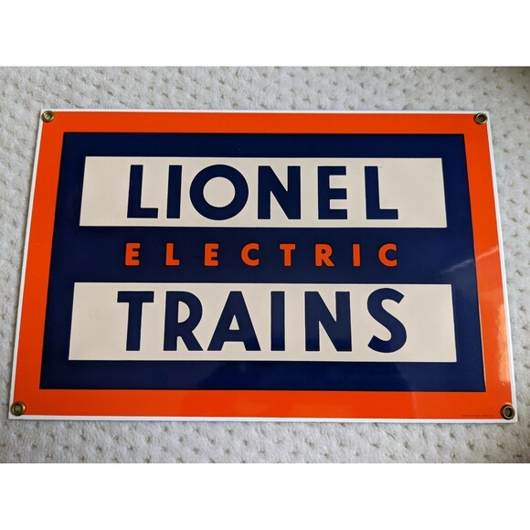 Vintage NOS Porcelain LIONEL ELECTRIC TRAINS Sign by Ande Rooney 12 X 8,USA MADE - Picture 1 of 3